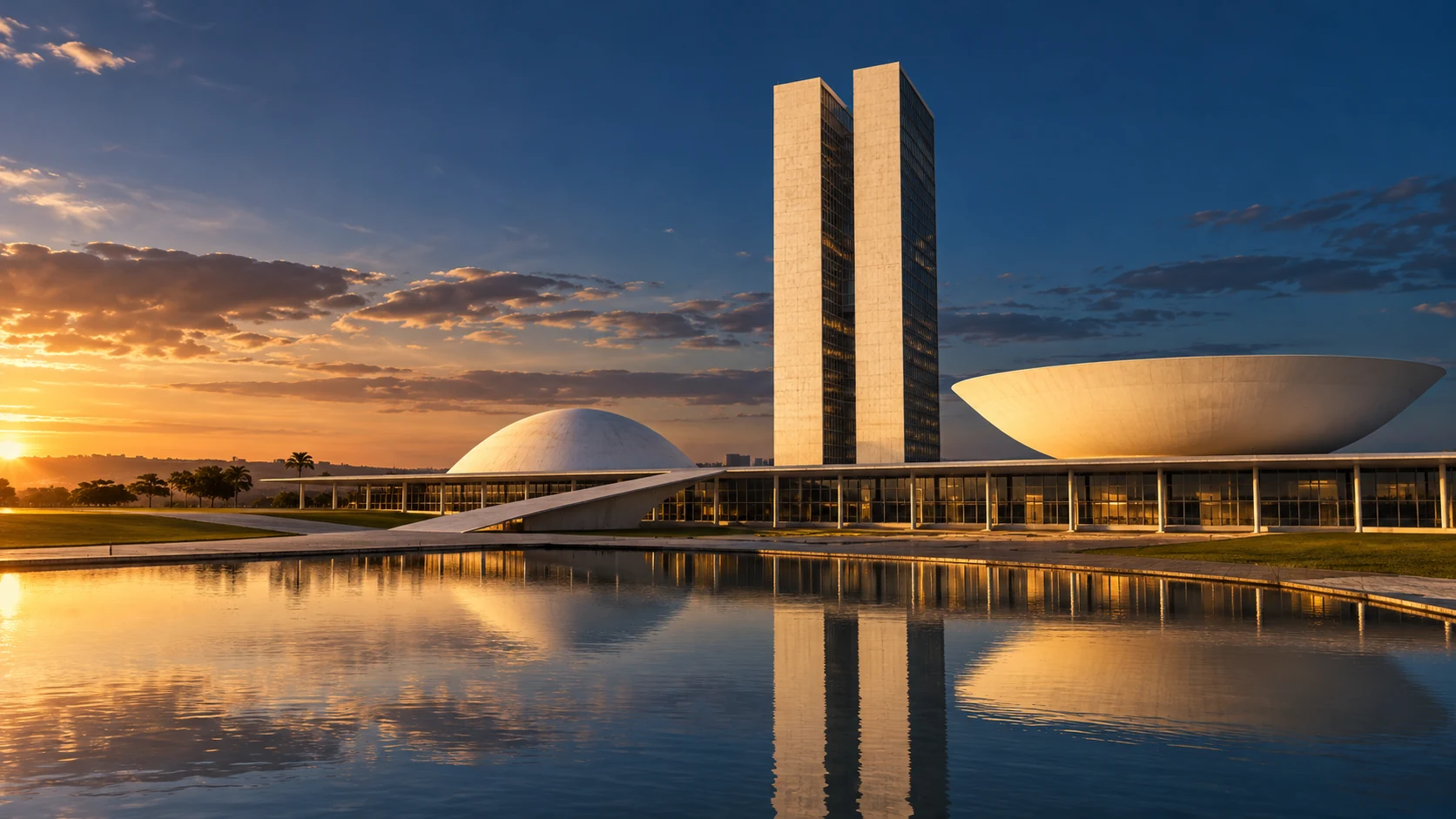 Arquitetura modernista sob a luz do entardecer