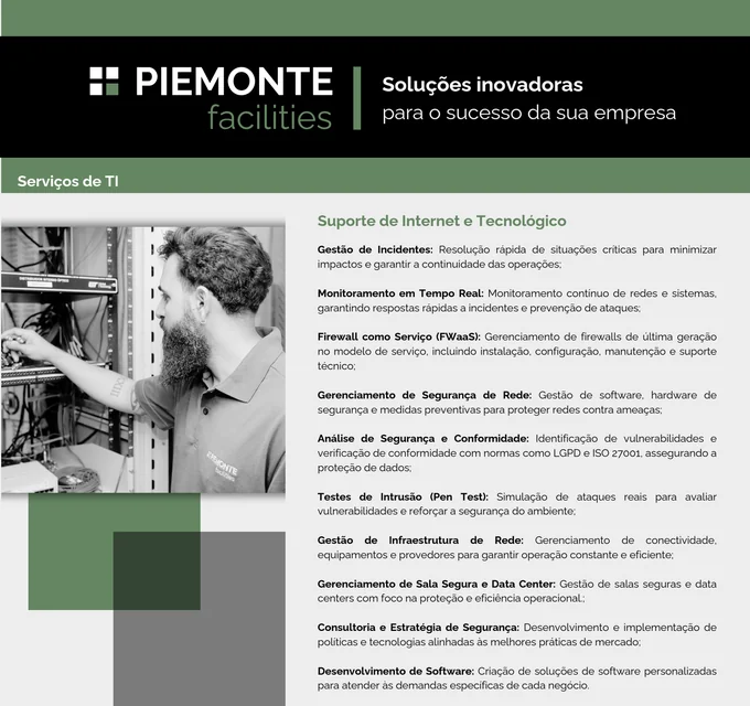 Piemonte Facilities, portfólio de serviços